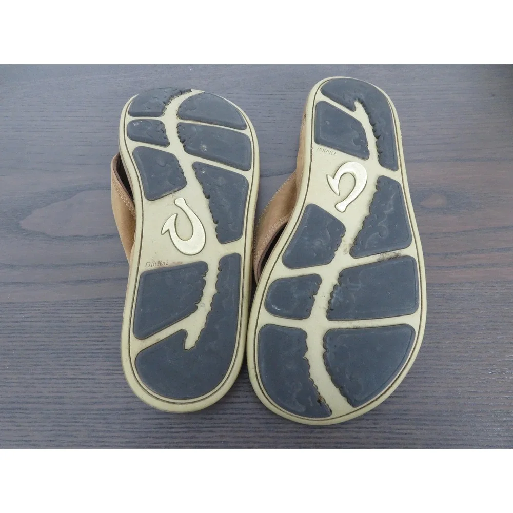 OluKai Nui Sandals Mens Size 12 Brown Leather Thong Flip Flops 10239-SKSK